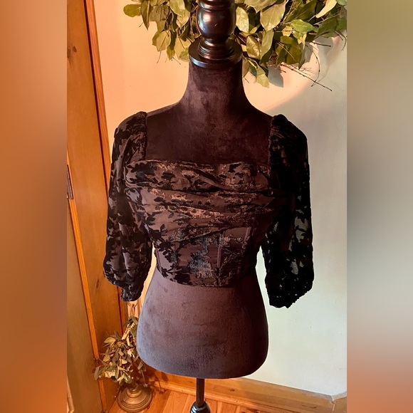 🔥SHOWPO ARISA TOP - VELVET BURNOUT LONG SLEEVE TOP🔥 NWOT - Picture 2 of 16